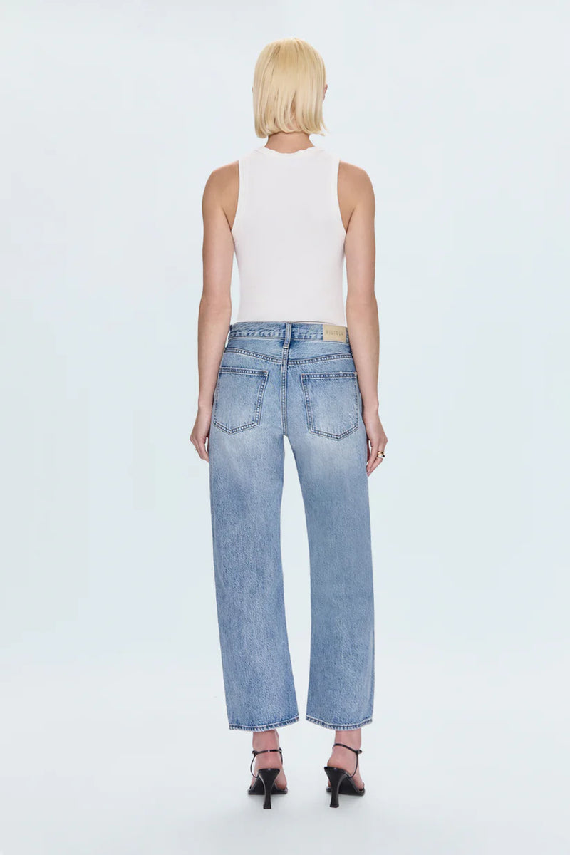 Lexi Mid Rise Bowed Straight Jean- Bowie