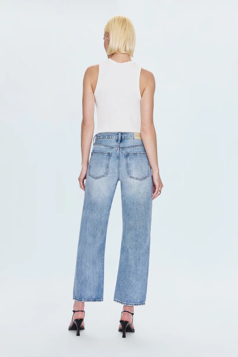 Lexi Mid Rise Bowed Straight Jean- Bowie