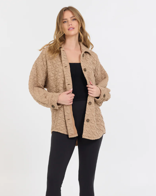 Cozy On Up Quilted Shacket Caramel