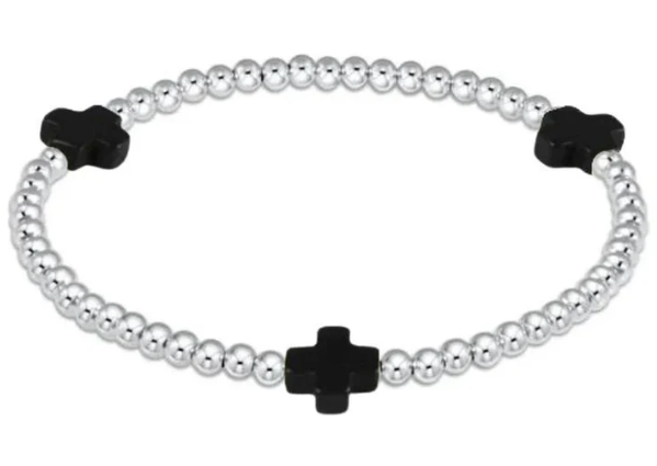 Signature Cross Sterling Pattern 3mm Bead Bracelet - Onyx