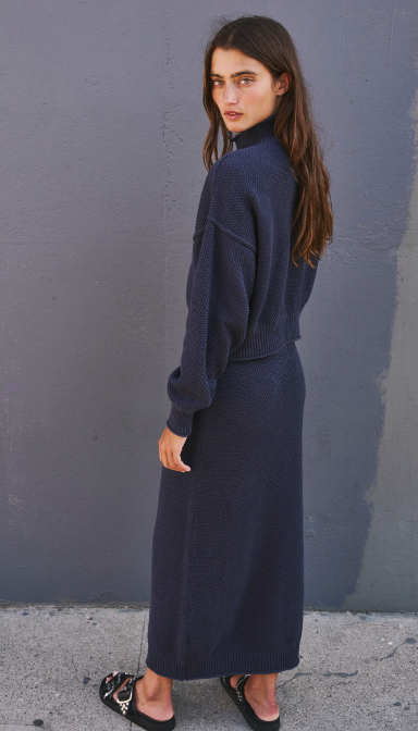 Hailee Sweater Skirt Set Navy Blazer