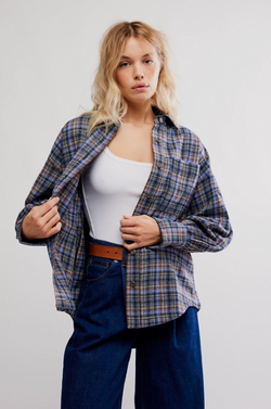 We The Free Ashley Plaid Shirt Blue Combo - Krista