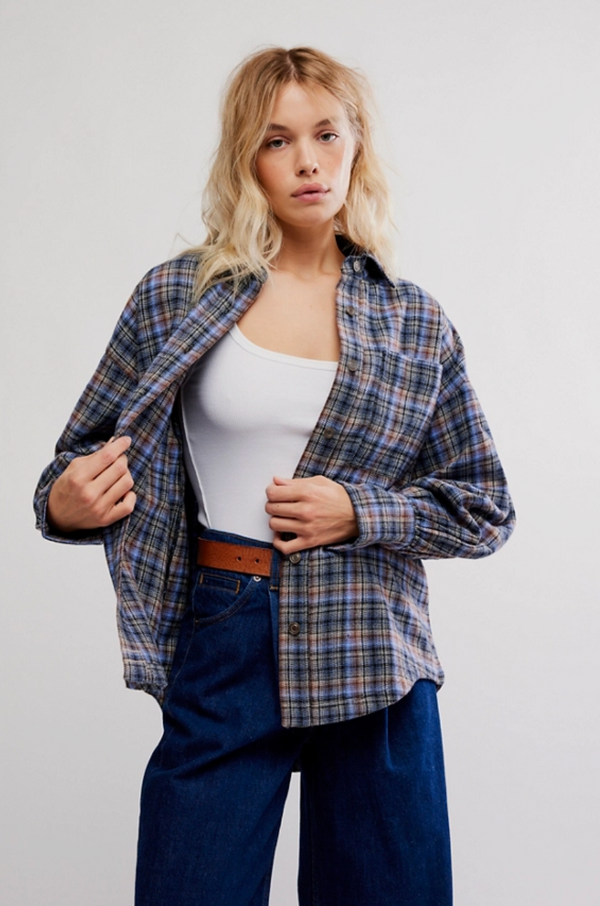 We The Free Ashley Plaid Shirt Blue Combo - Krista