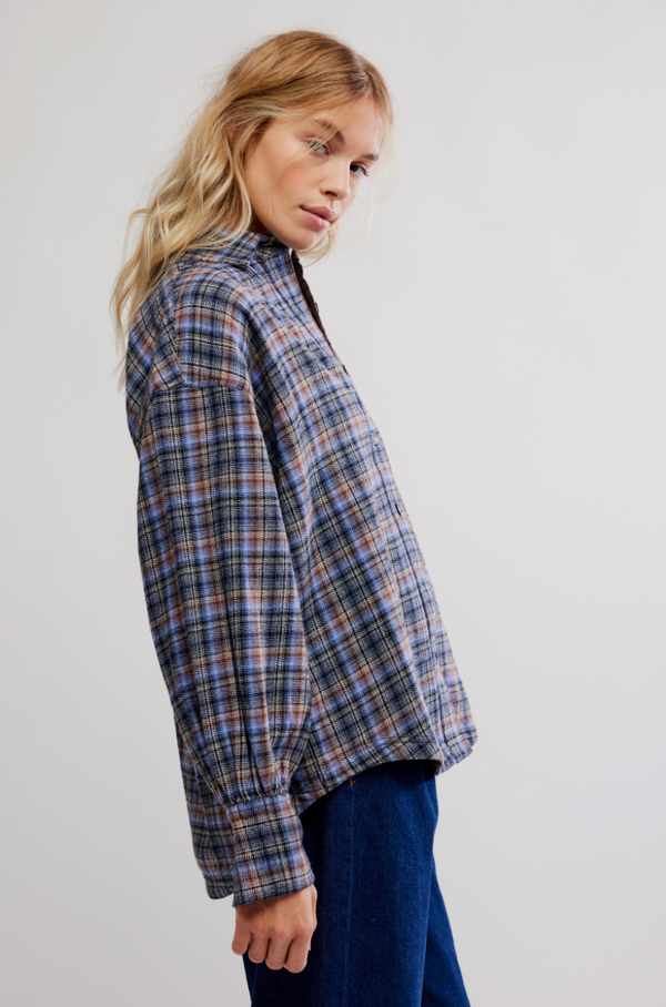 We The Free Ashley Plaid Shirt Blue Combo - Krista