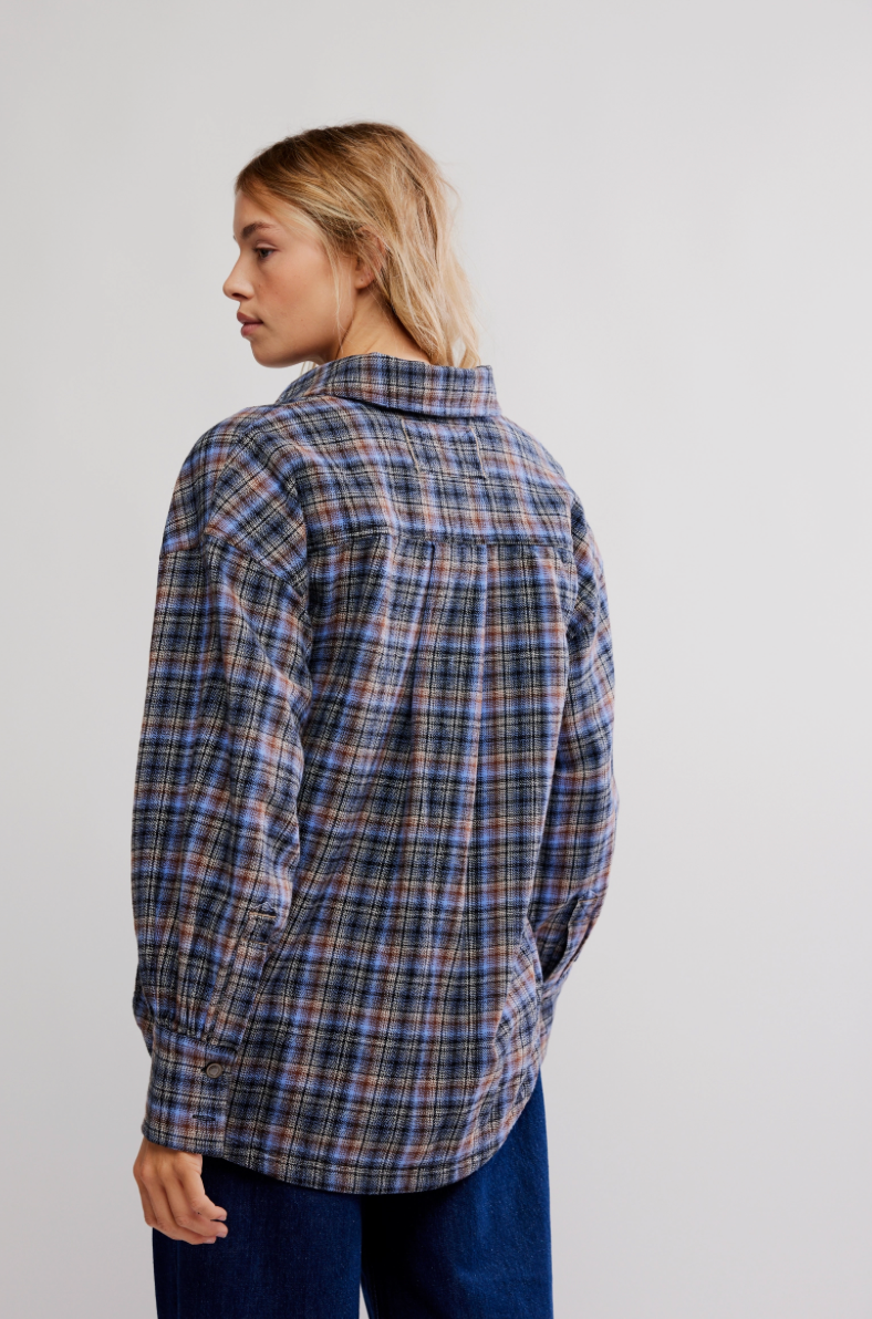 We The Free Ashley Plaid Shirt Blue Combo - Krista