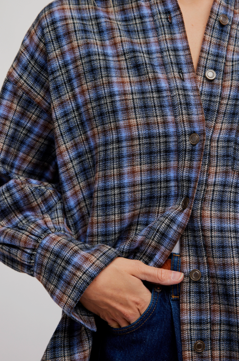 We The Free Ashley Plaid Shirt Blue Combo - Krista