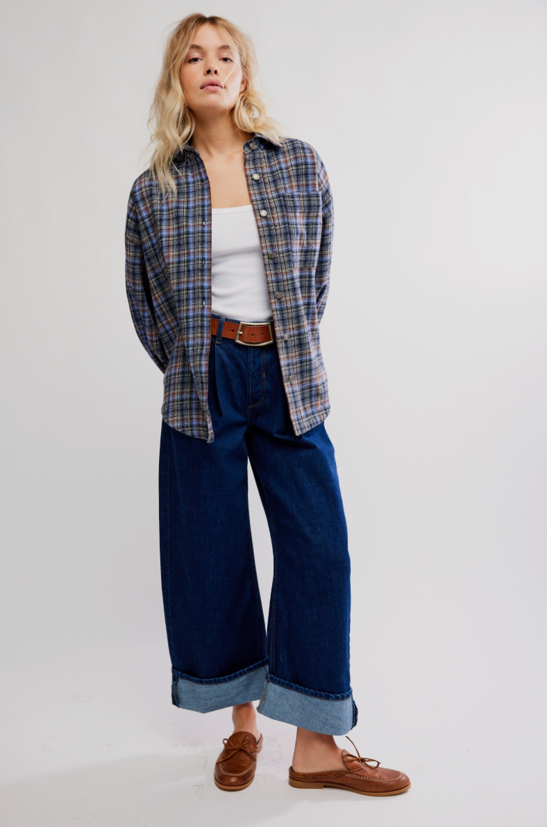 We The Free Ashley Plaid Shirt Blue Combo - Krista