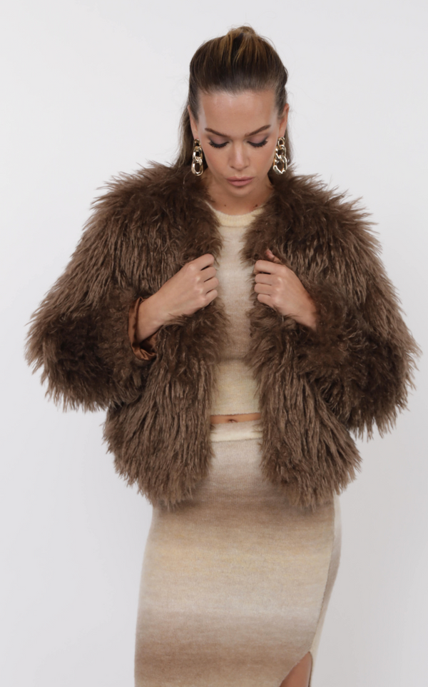 Deep Woods Cropped Vegan Fur Coat
