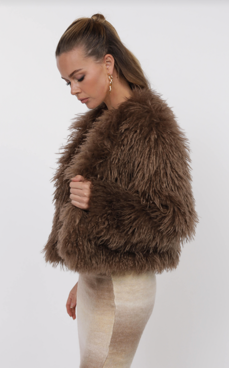 Deep Woods Cropped Vegan Fur Coat