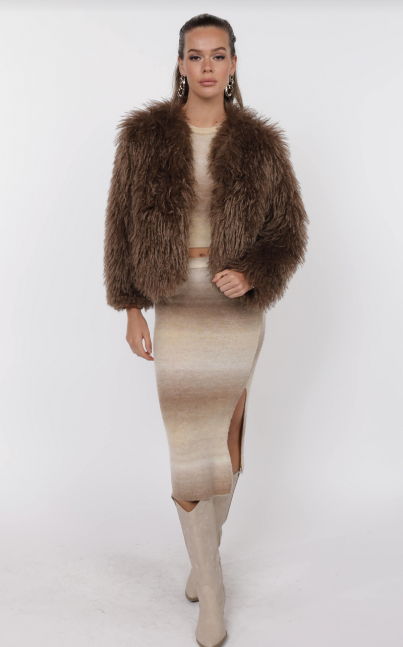 Deep Woods Cropped Vegan Fur Coat