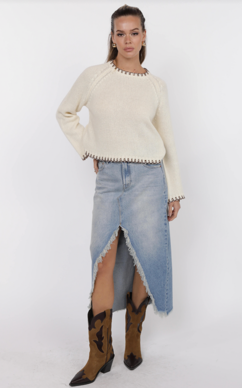 The Range Distressed Midi Skirt