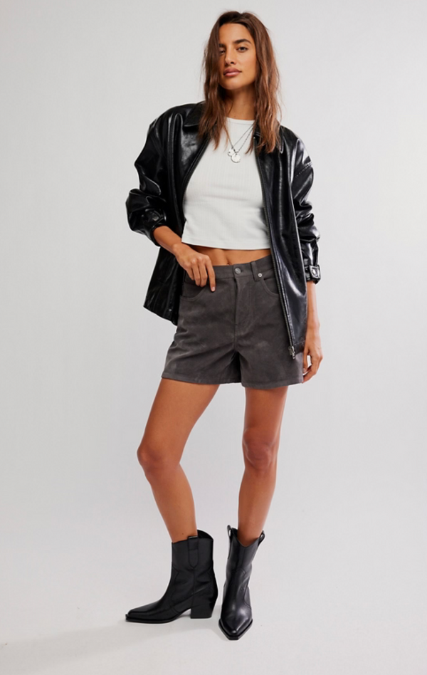 We The Free Tippi Vegan Suede Shorts Dark Grey