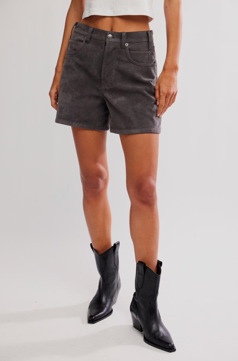 We The Free Tippi Vegan Suede Shorts Dark Grey