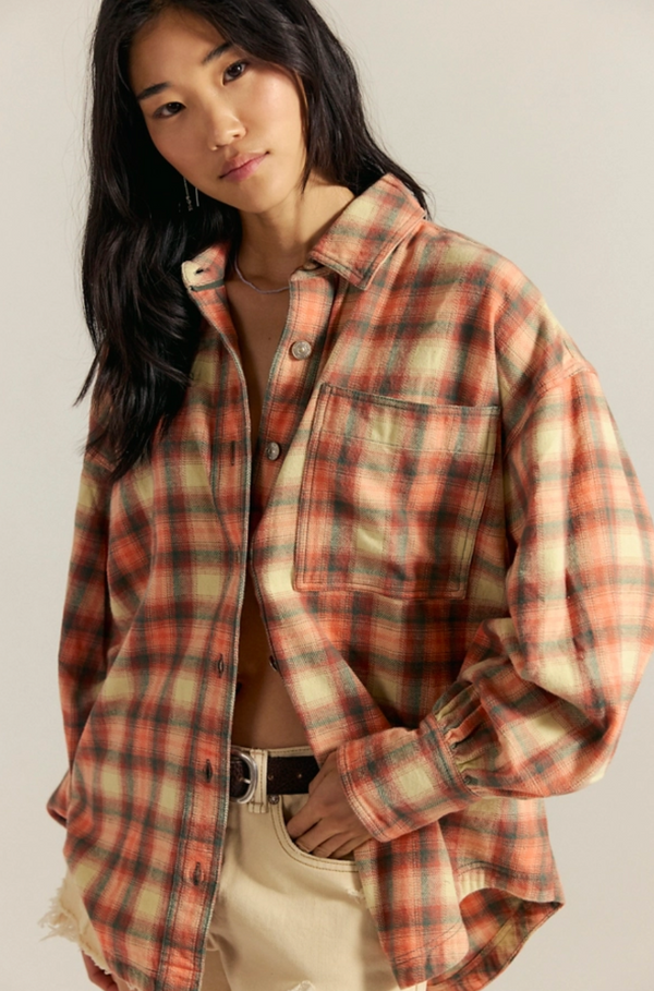 We The Free Ashley Plaid Shirt Sand Combo- Gia Pla