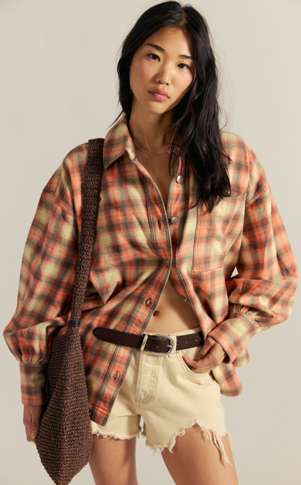 We The Free Ashley Plaid Shirt Sand Combo- Gia Pla