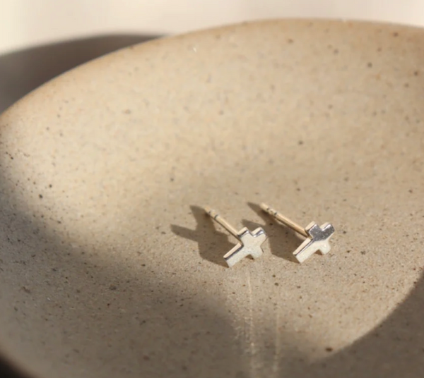Cross Stud Earrings Sterling Silver