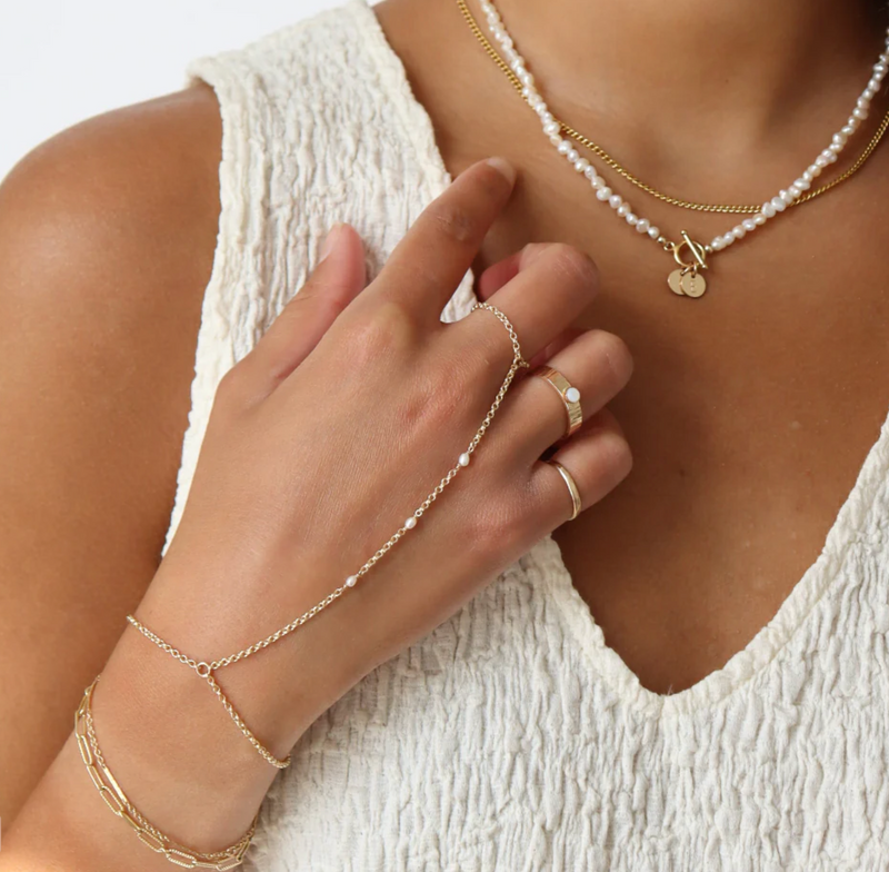 Gemini Hand Chain With Pearls 14k GF