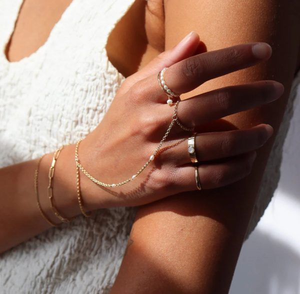 Gemini Hand Chain With Pearls 14k GF