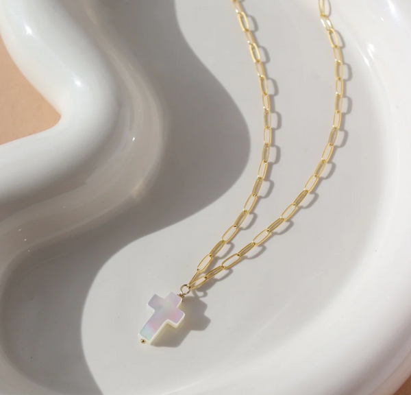 Mother Of Pearl Cross Necklace Gf