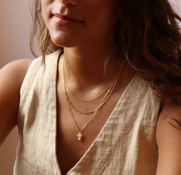 Mother Of Pearl Cross Necklace Gf