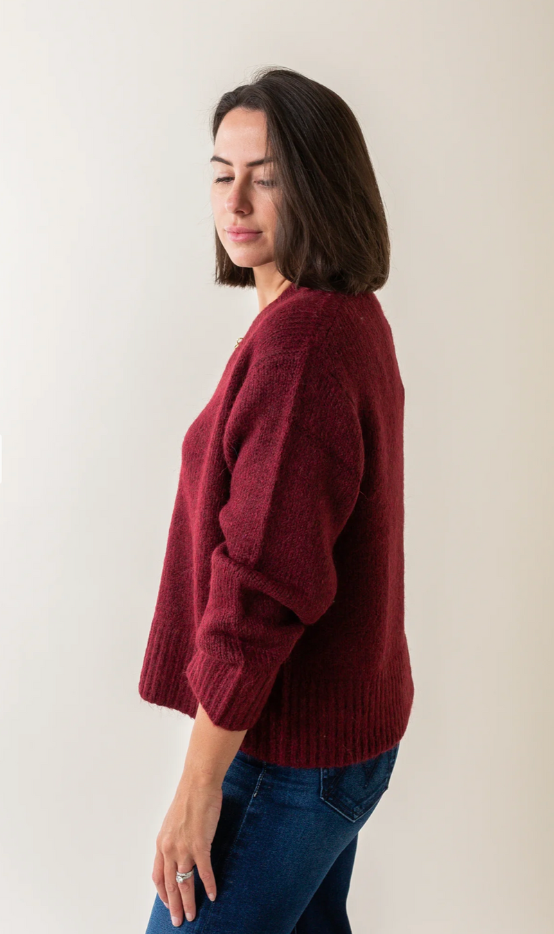 Talia Chunky V-neck Sweater Claret