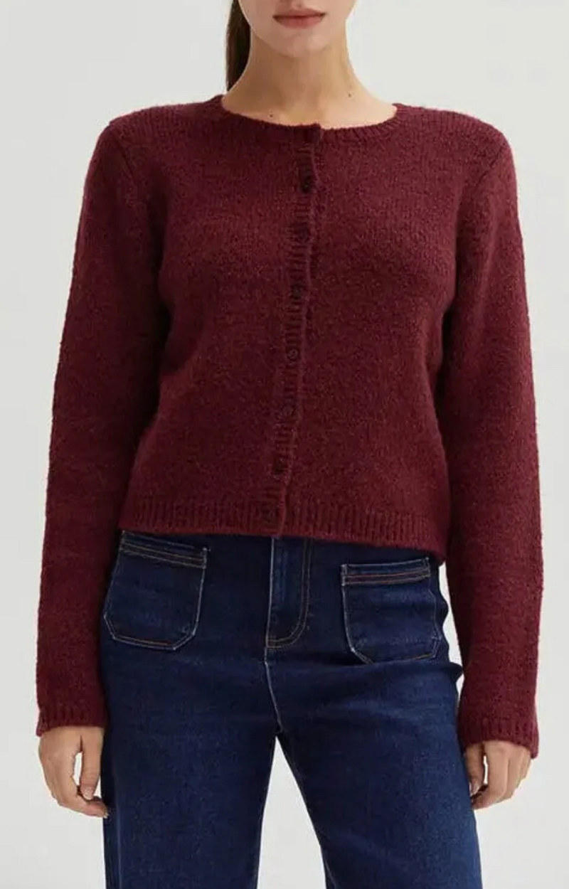 Eliza Button Down Cardigan Cabernet