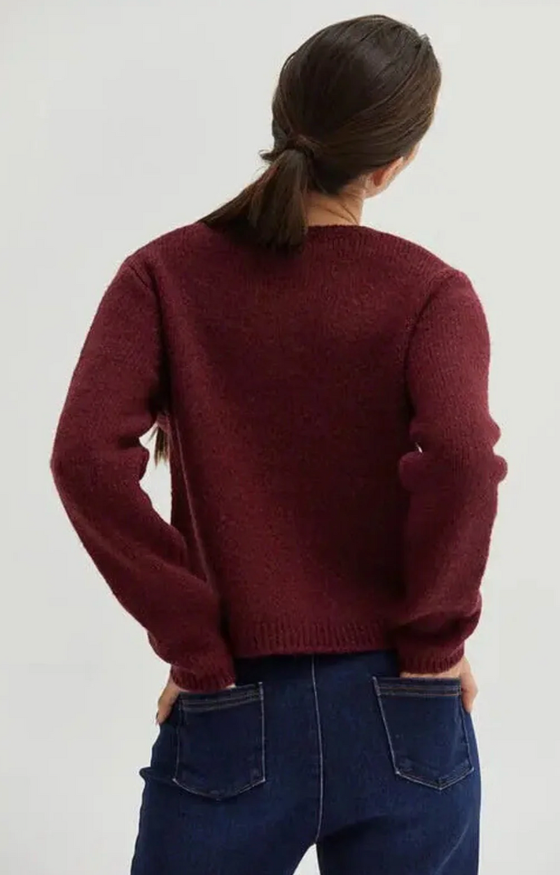 Eliza Button Down Cardigan Cabernet