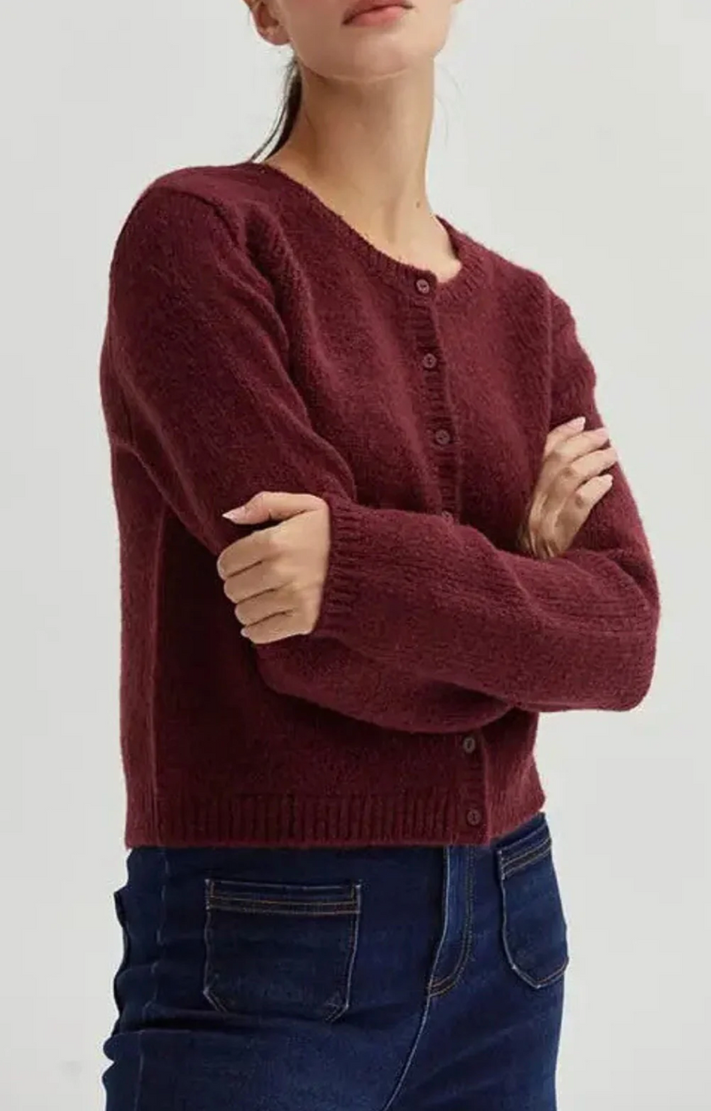 Eliza Button Down Cardigan Cabernet