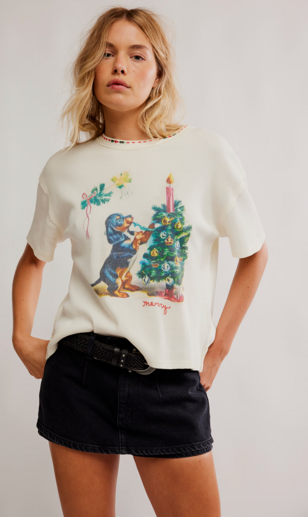 Merry Meow Tee Ivory Combo