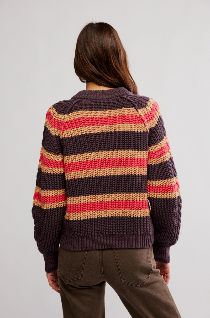 Frankie Striped Cable Knit Sweater Chocolate Combo