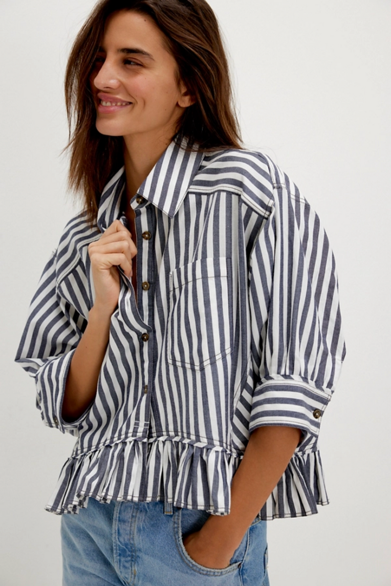 We The Free Bailey Stripe Shirt Nautical Navy Combo