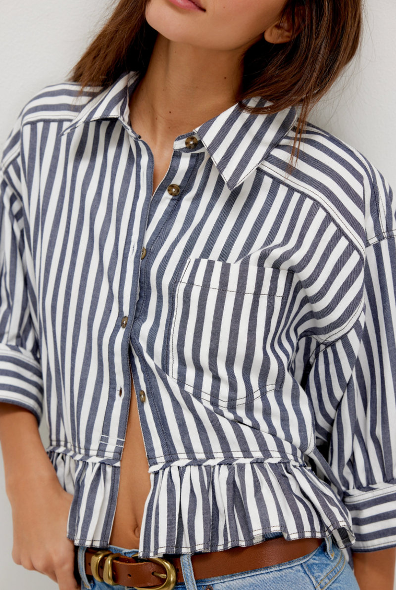 We The Free Bailey Stripe Shirt Nautical Navy Combo