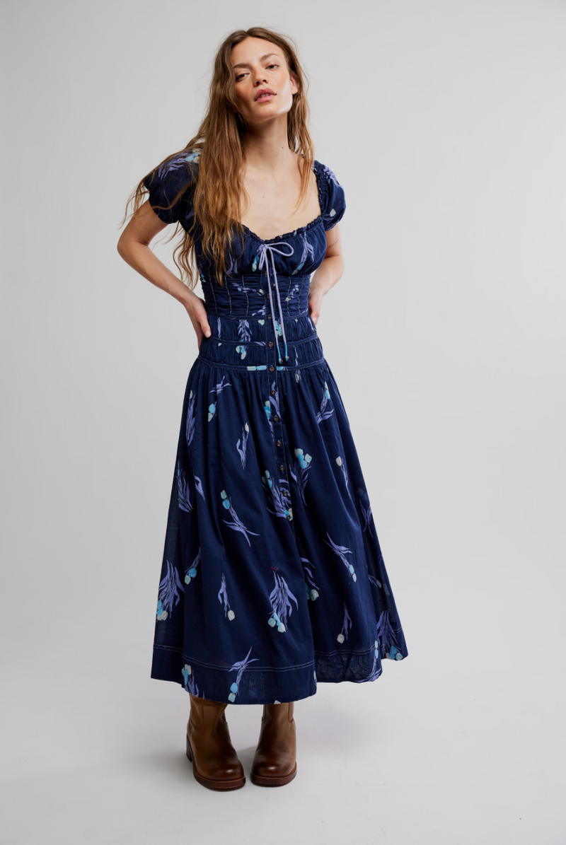 retro romance midi dress Complete Me Midi Navy Combo – B.loved