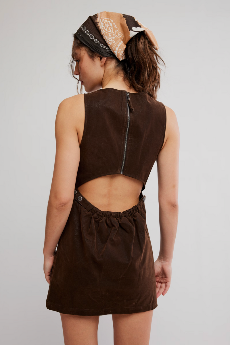 chocolate brown suede dress Free People Atlas Mini M / fairytale ball gown Skirt/Dress length type:Mini look features a structured Royal Blue Satin Lace