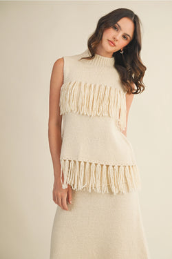 Heritage Fringe Sweater Top Cream