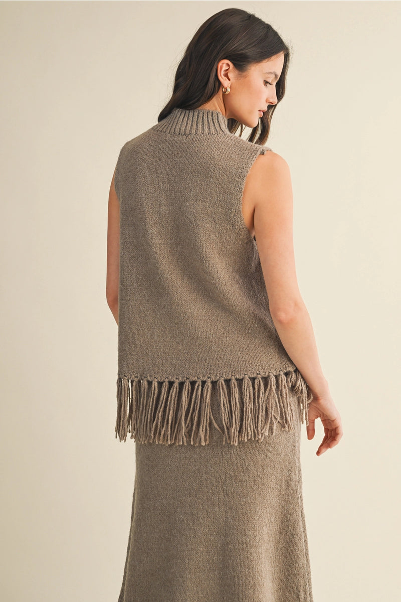 Heritage Fringe Sweater Top Taupe