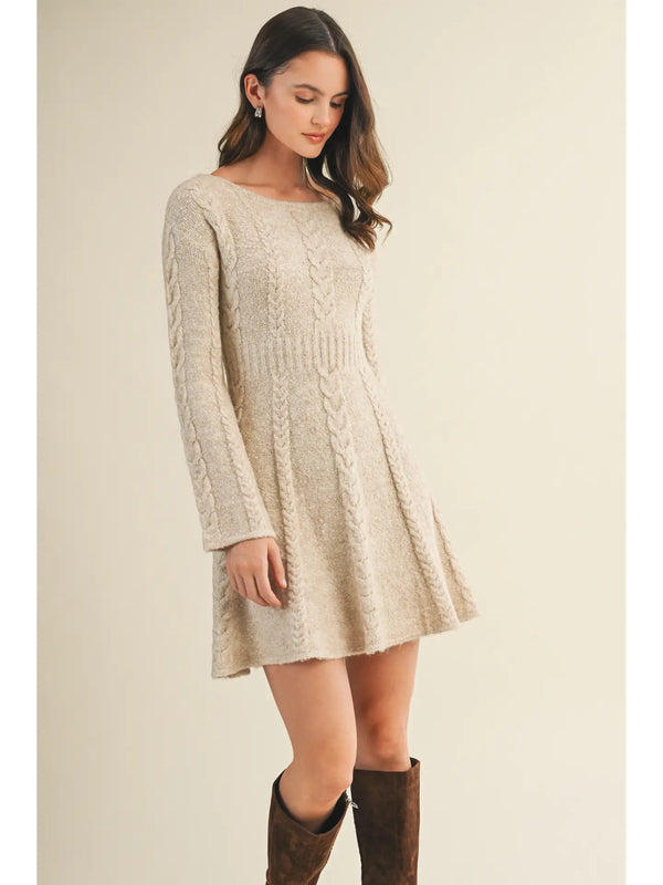 Marli Sweater Flare Dress Oatmeal Marli Sweater Flare Dress Oatmeal