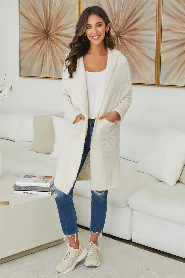 Boucle Knit Cardigan Ivory