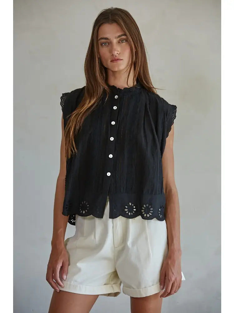 The Clementine Eyelet Blouse Black