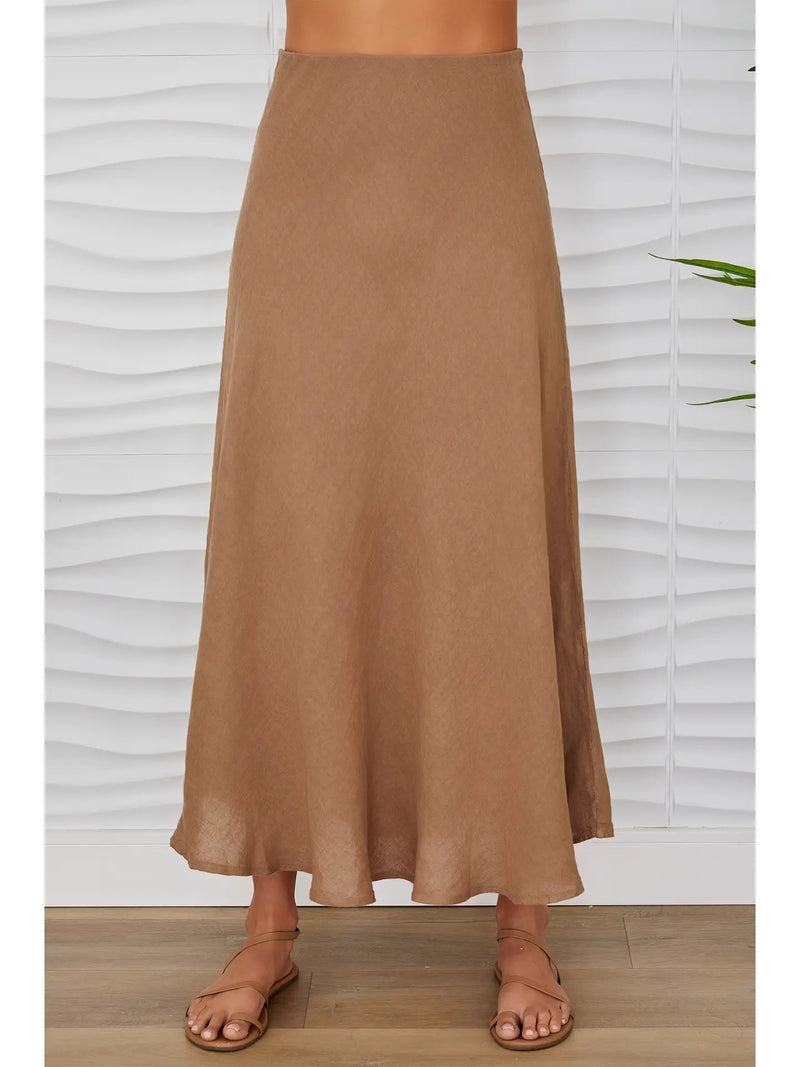 The Cove Linen Skirt Camel