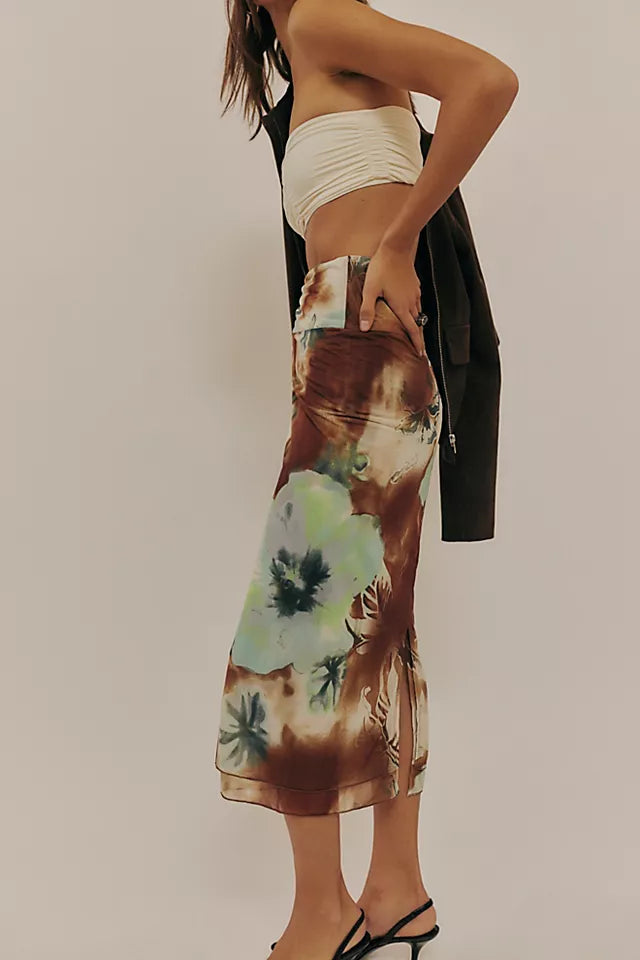 Sunset Mesh Midi Skirt Moss Combo