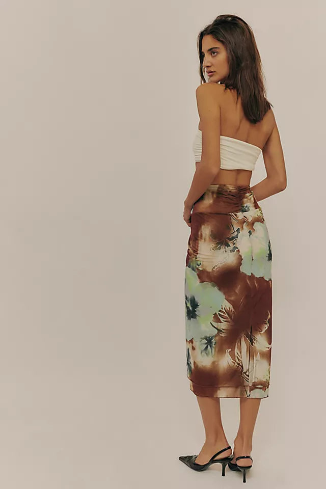 Sunset Mesh Midi Skirt Moss Combo