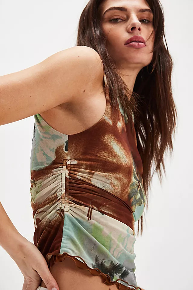 Ash Printed Knit Top Moss Combo