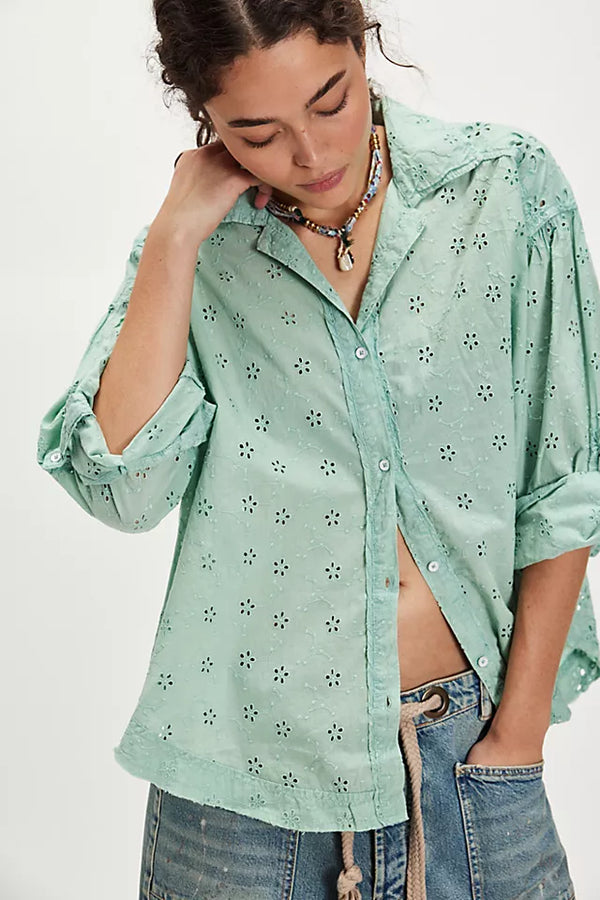 Mae Washed Eyelet Shirt Faded Green Wash