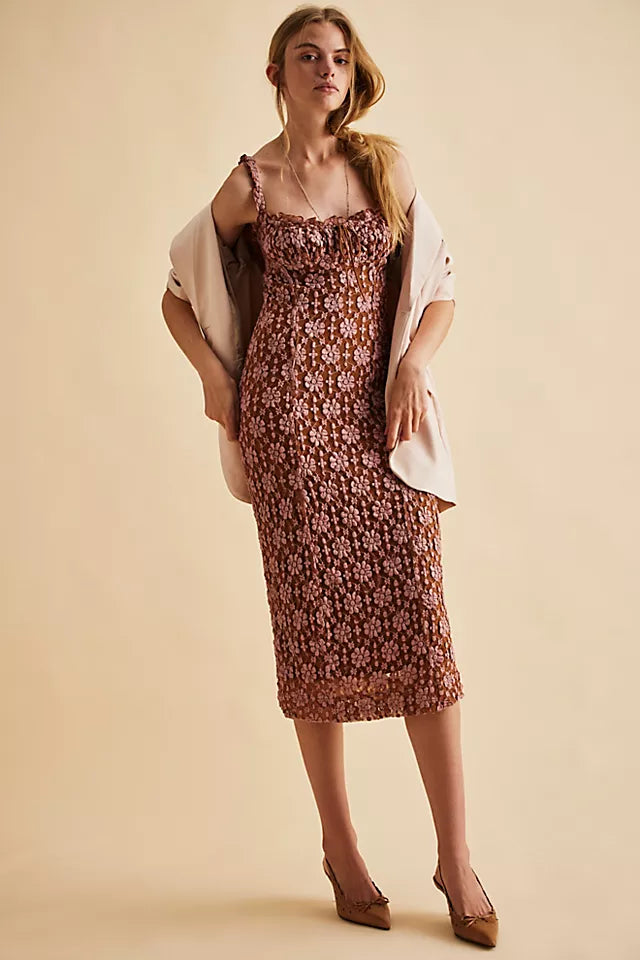 Lucinda Lace Midi Dress Ginger Combo