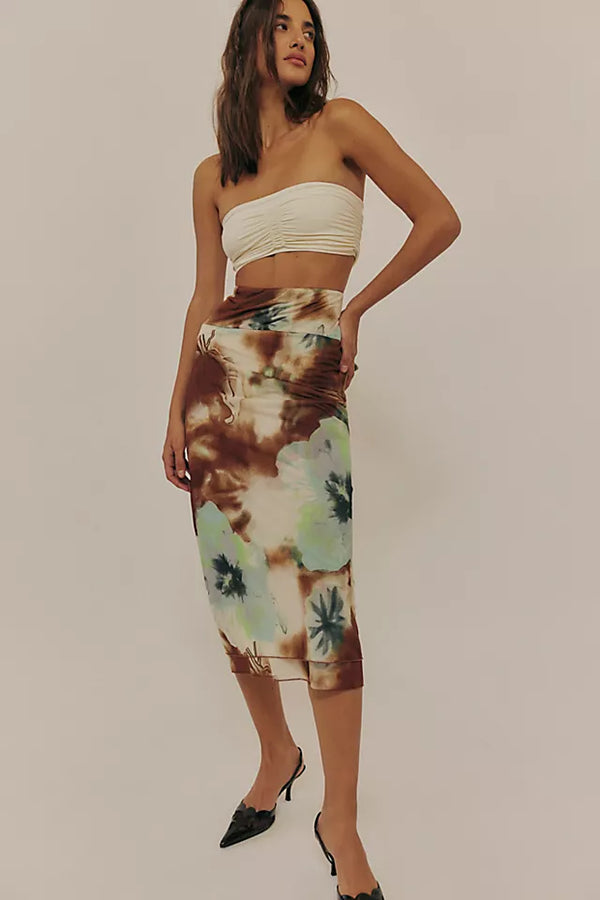 Sunset Mesh Midi Skirt Moss Combo