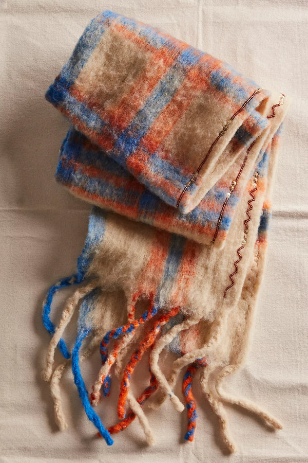 Highland Plaid Skinny Scarf Ivory Combo
