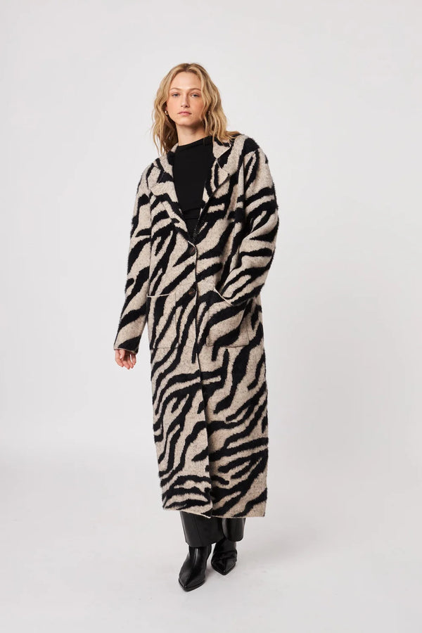 Rashad Long Cardigan in Shadow Zebra