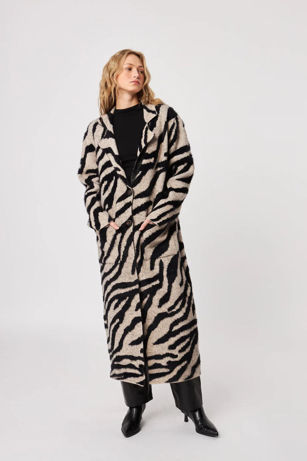 Rashad Long Cardigan in Shadow Zebra