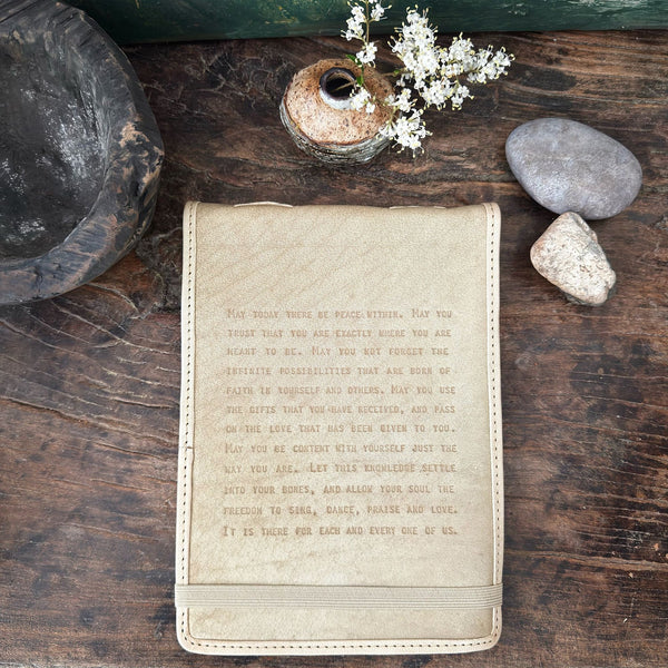Large May Today There Be Peace Within Leather Journal in Honey